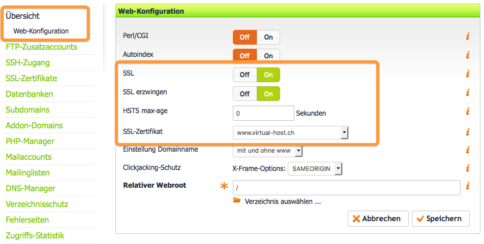 SSL-Zertifikat aktivieren