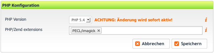 PHP 5.4 via Controlpanel